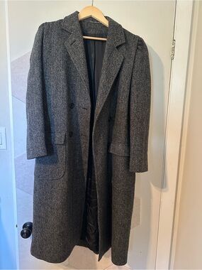 Women's Grey Herringbone Wool Pea Coat